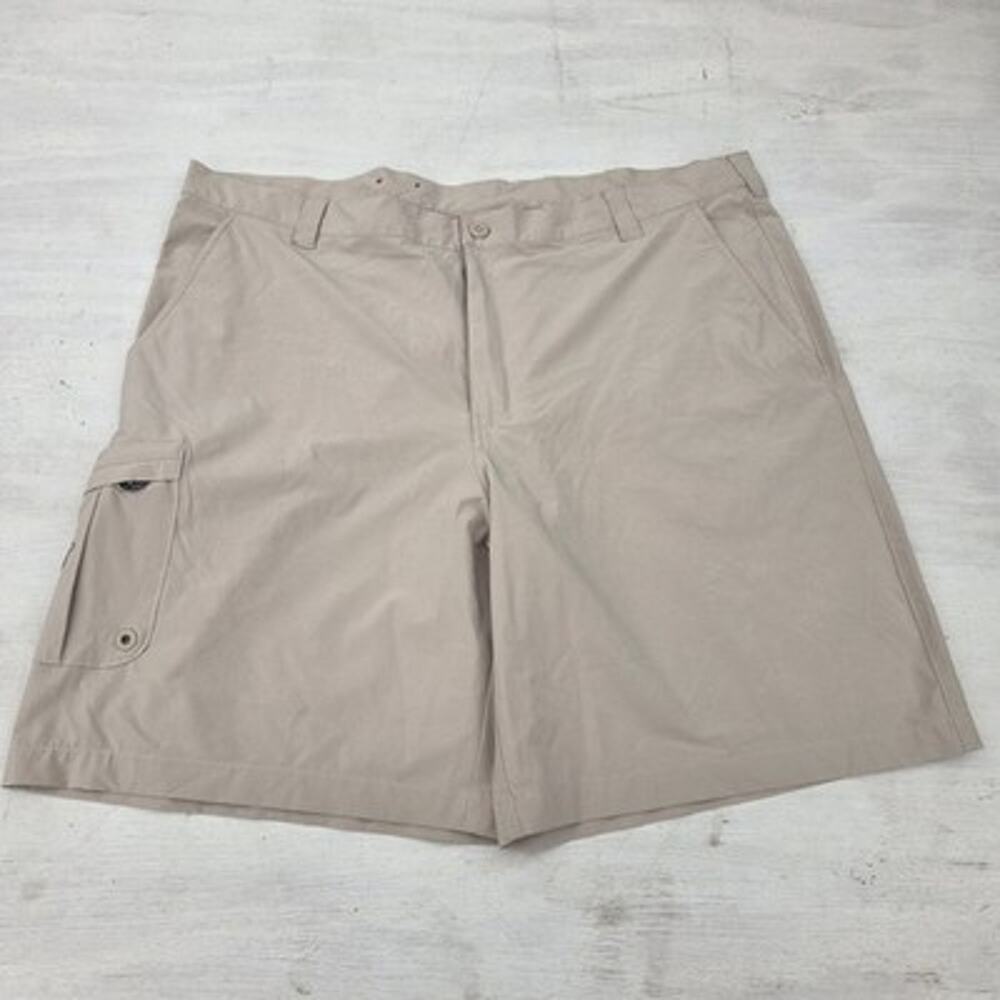 Columbia PFG Mens 44x10 Shorts Beige Poly Blend 5 Pocket Outdoors Fishing